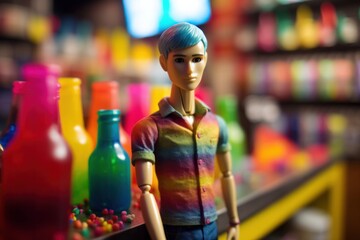 Fictional Gay Men - Plastic Dolls, Having fun at a colourful Gay Bar, Generative AI Illustration