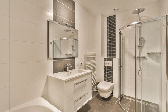 Modern bathroom interior with shower cabin