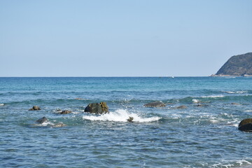 Fototapeta premium beach landscape at couple rock Meotoiwa for lover with white column on beach in Fukuoka Japan 