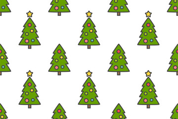 Christmas trees seamless pattern. Christmas cartoon background.