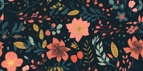 Fototapeta premium Full Frame Shot Of Vintage Beautiful Wallpaper With Floral Pattern, present paper, Illustration, generative AI.