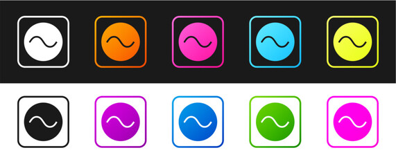 Set AC voltage source symbol icon isolated on black and white background. Alternating current symbol. Vector