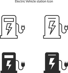 Charge station, Ev parking and Battery charger set. Electric vehicle charging line icons. Home car charging, power station and electro energy line icons.