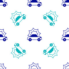 Blue Car accident icon isolated seamless pattern on white background. Insurance concept. Security, safety, protection, protect concept. Vector