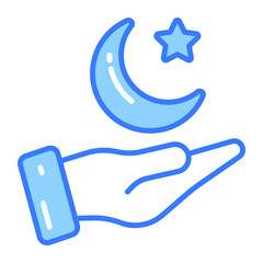 Crescent moon and star on hand denoting concept vector of ramadan
