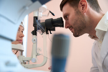 Qualified ophthalmology care with professional device in the clinic