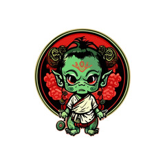 Halloween zombie walking in the dead forest logo mascot
