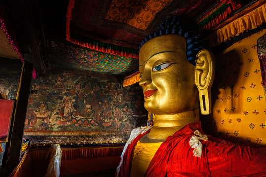 Sakyamuni Buddha statue in Shey gompa (Tibetan Buddhist monastery). Shey, Ladakh, India