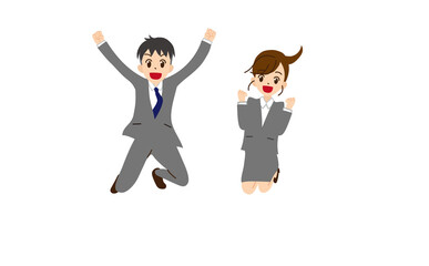 ジャンプするスーツの男女　ガッツポーズ　主線なし5