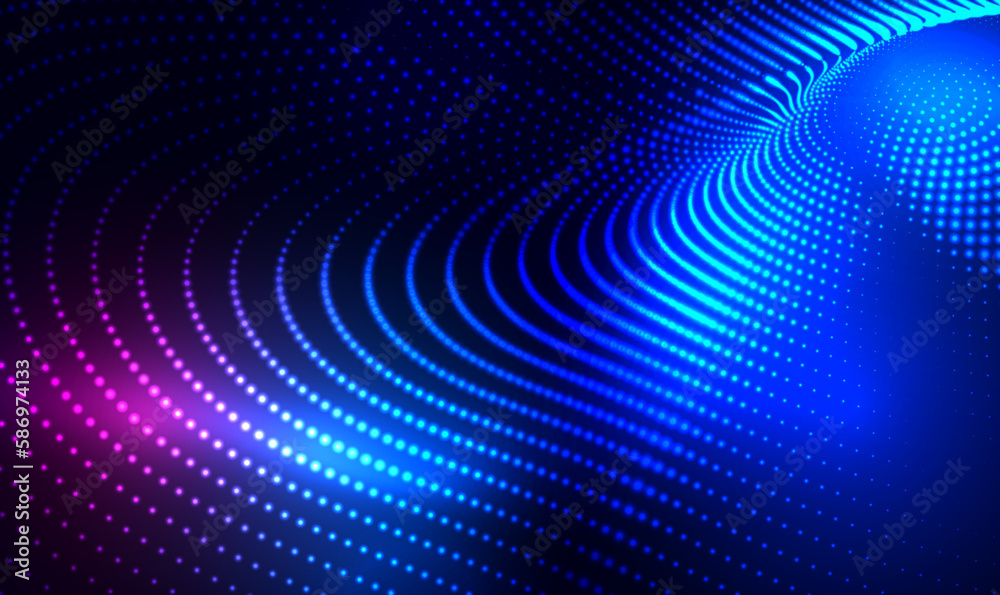 Poster abstract background with flowing particles. 3d futuristic dot neon vibrant light abstract cyber spac