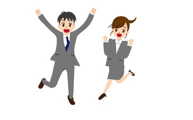 ジャンプするスーツの男女　ガッツポーズ　主線なし7