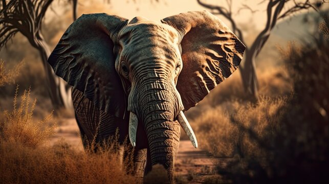 Beautiful African Safari, A collection of photographs and illustrations showcasing the beauty and diversity of African wildlife, from majestic elephants , illustration Generative AI
