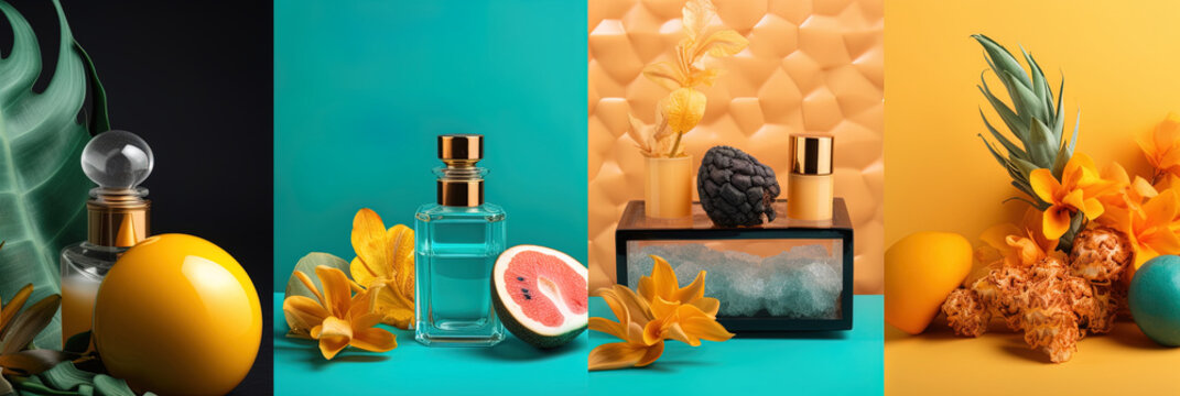 Create a tropical oasis with captivating mockup: fragrance bottle mockup