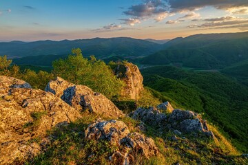Fototapeta na wymiar Slovakia - Muranska planina, green mountain landscape. Spring walks in nature, healthy lifestyle