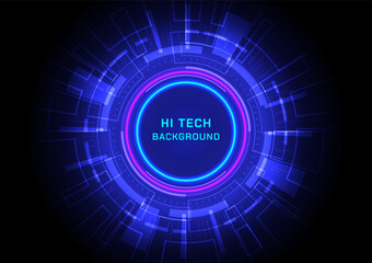 Abstract Background Futuristic Technology The bright blue tech circle and the laser glow circle have a blank space in the upper center of the letter. gradient background