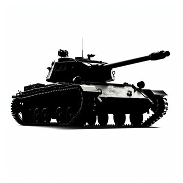 recommend clip art: Military tank silhouette on white background Generative AI