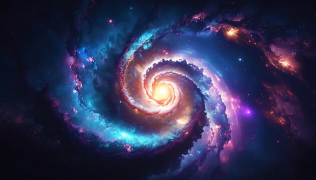 illustration of a glowing spiral galaxy in deep space