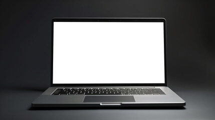 laptop isolated on black background, without screen, white screen