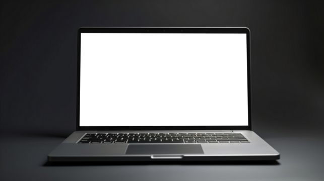 laptop isolated on black background, without screen, white screen