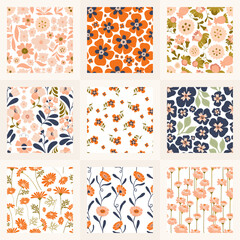 Fototapeta na wymiar Flowers seamless pattern. Groovy botanica. Modern trendy Matisse minimal style.