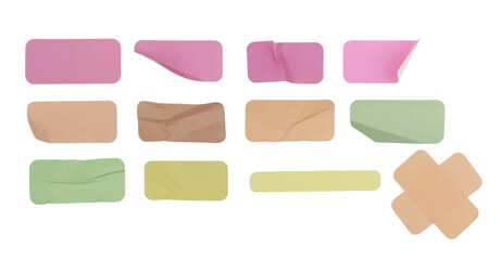 Set of different blank paper stickers isolated on white background