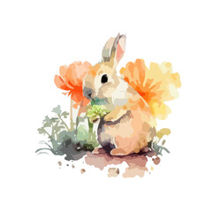 Decorated Eggs And Cute Rabbit In Sunny Spring Meadow T SHIRT PRINT