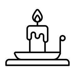 Vector of Burning candle on plate in modern style, creatively designed icon