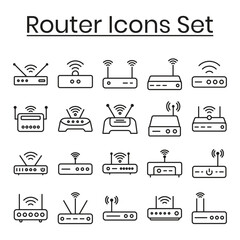 WiFi Router Outline Icons, Modem Icons, Wireless Router Connectivity, Broadband Line, Internet Connection, Access Point Vector Icons, Router Icons Set