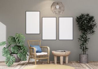 Living room of Set of 3 photo frame with Furniture and fixture