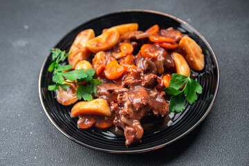 beef bourguignon meat dish with vegetables ready to eat healthy meal food snack on the table copy space food background rustic top view