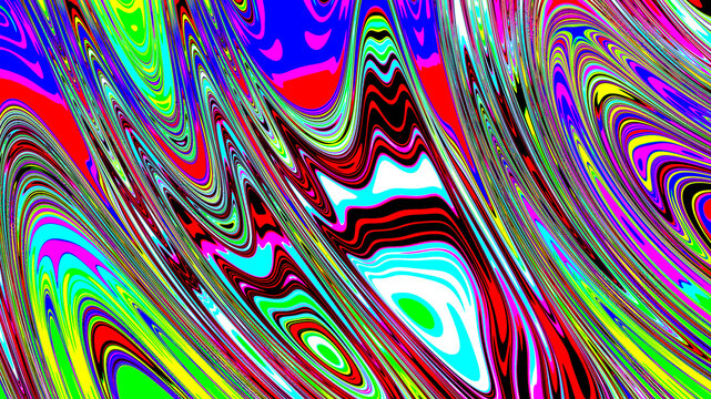 Abstract psychedelic texture, Trippy strip acid pattern. Neon color wavy background
