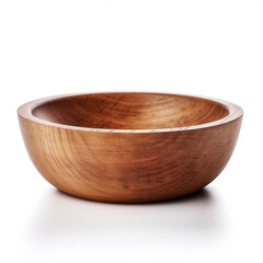 Oak wooden bowl isolated on a white background. Generative AI.
