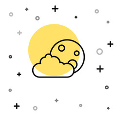 Black line Moon and stars icon isolated on white background. Cloudy night sign. Sleep dreams symbol. Full moon. Night or bed time sign. Random dynamic shapes. Vector