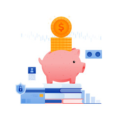 illustration of saving and investing for education preparation is illustrated by piles of coins in a piggy bank