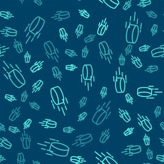 Green line Hockey puck icon isolated seamless pattern on blue background. Vector