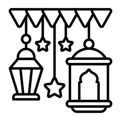 Vintage lantern and stars with garlands showing concept vector of Ramadan decoration