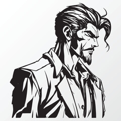 Cartoon man character sketch in anime style