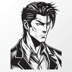 Cartoon man character sketch in anime style