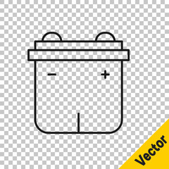 Black line Car battery icon isolated on transparent background. Accumulator battery energy power and electricity accumulator battery. Vector