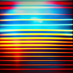 Abstract background with lightly blurred shining laser lines. Striped pattern in retro futurism and cyberpunk style. Background for cover or illustration.