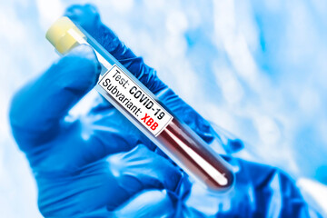 Fototapeta premium An image with the inscription XBB for illustrating news on the topic of a new COVID-19 subvariant. A new type of viral infection.