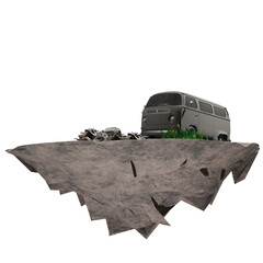 3D animated old car stranded on a small island  riicomp 1