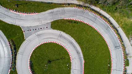 Top down view of kart race track. Speedway kart field - 586983172