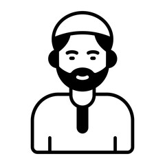 Cap on bearded man head showing icon of muslim man. editable vector