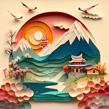 Kirigami Art, Paper quilling, Chinese landscape