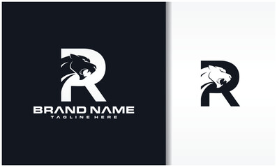 Letter R with panther head icon logo vector image