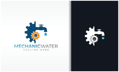 Obraz na płótnie Canvas water faucet with gear service logo vector image