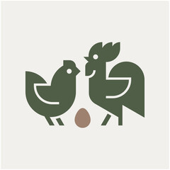 Farm animals logo Rooster and chicken. Icon design. Template elements