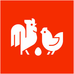 Farm animals logo Rooster and chicken. Icon design. Template elements