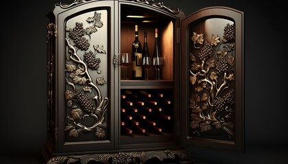 a beautiful wine cabinet with beautiful lights